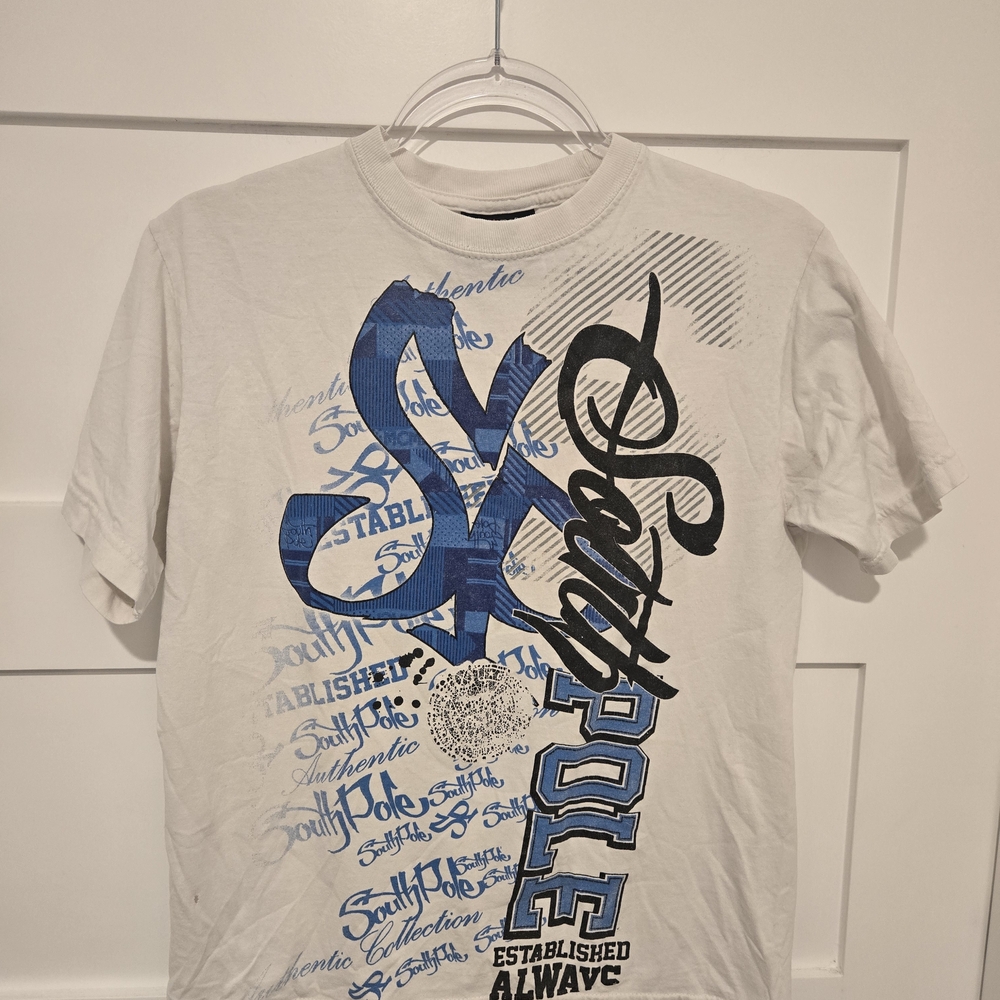 South Pole White Short-Sleeve Tee with Blue & Black Graphic